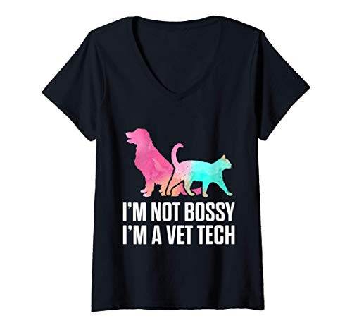 Womens Vet Tech Bossy Funny Veterinary Technician V-Neck T-Shirt