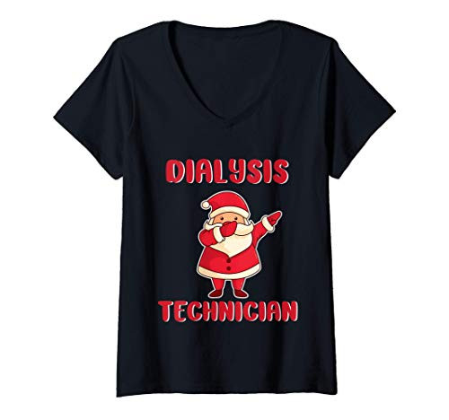 Womens Dialysis Technician Chronic Christmas Nephrology Tech V-Neck T-Shirt