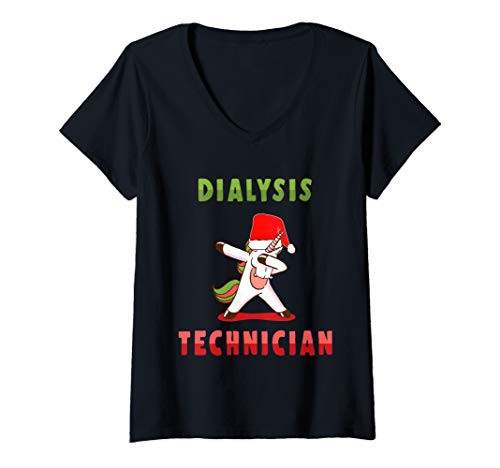 Womens Dialysis Technician Prescriber Christmas Nephrology Tech V-Neck T-Shirt