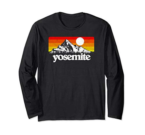 Vintage Yosemite National Park Retro Mountains   Sun Graphic Long Sleeve T-Shirt