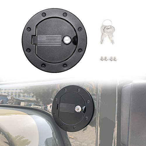 Sukemichi Aluminium Gas Tank Cap Fuel Filler Door Cover with lock for 2007-2017 JEEP Wrangler JK USA Flag