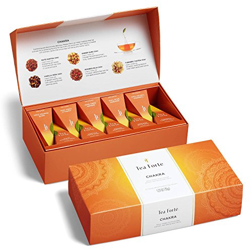 Tea Forte Chakra Petite Presentation Box Organic Tea Sampler Assorted Variety Tea Box 10 Handcrafted Pyramid Tea Infusers Chai Black Tea Chai Herbal Tea