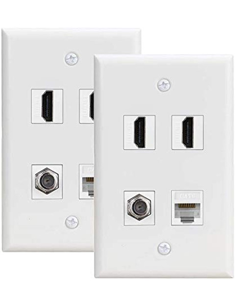 HDMI Coax Ethernet Wall Plate 2 Port HDMI Keystone Female to Female 1 Port Coax Keystone Female to Female 1 Port CAT6 Keystone Female to Female Wall Plate - 2Pack
HDMI Coax Ethernet Wall Plate 2 Port HDMI Keystone Female to Female 1 Port Coax Keystone Female to Female 1 Port CAT6 Keystone Female to Female Wall Plate - 2Pack
