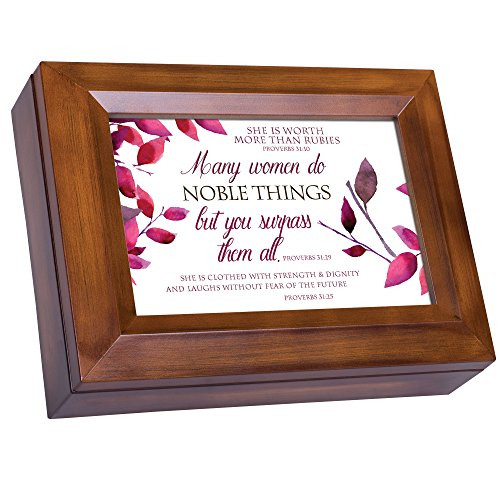 Cottage Garden Proverbs 31 Woman Leaves Wood Finish Jewelry Music Box Plays Waltz of The Flowers