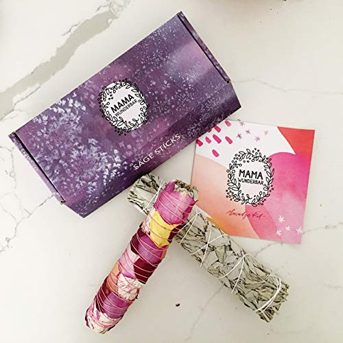 MAMA WUNDERBAR White Sage Smudge Sticks - 9 inch Sage Bundles - Perfect Sage Stick Smudge Sticks Smudging Kit_ 1 Rose Wrapped one Regular White Sage Stick MAMA WUNDERBAR White Sage Smudge Sticks - 9 inch Sage Bundles - Perfect Sage Stick Smudge Sticks Smudging Kit_ 1 Rose Wrapped one Regular White Sage Stick