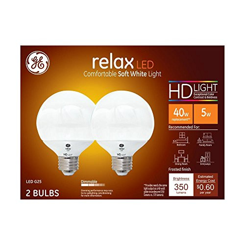 GE Relax 40W Equivalent Soft White (2700K) High Definition G25 Globe White Dimmable LED Light Bulbs (2 Bulbs)