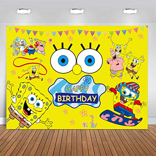 7x5FT Spongebob Photography Vinyl Photo Background for Kids Birthday Party Backdrops Decoration