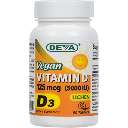 Deva Vegan Vitamin D3 5000 IU - Cholecalciferol Supplement with No Animal Ingredients  Lichen Source  - 125 MCG - 90 VegetarianVegan Tablets Manufactured in The USA**