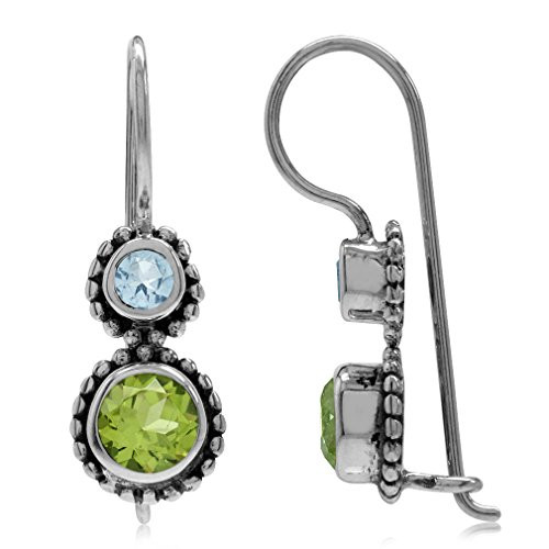 Silvershake 1_14ct_ Natural Peridot and Blue Topaz 925 Sterling Silver Balinese Style Hook Earrings Silvershake 1_14ct_ Natural Peridot and Blue Topaz 925 Sterling Silver Balinese Style Hook Earrings