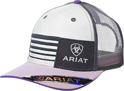Ariat Stripe Offset Ariat Logo Patch Snapback Cap WhiteLavendar One Size