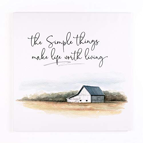 P_ Graham Dunn Simple Things Worth Living White Farm 19_75 x 19_75 Canvas Decorative Sign