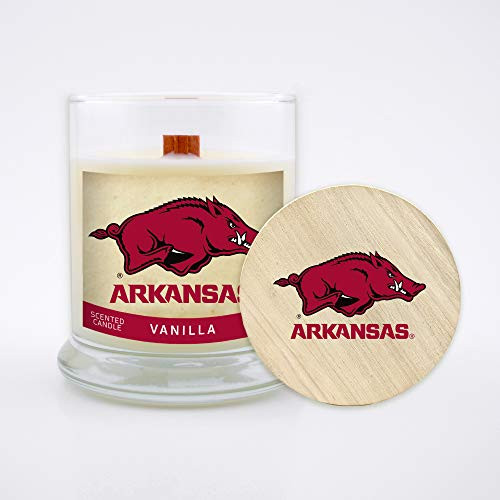 Worthy Promo NCAA Arkansas Razorbacks 8 oz Vanilla Scented Soy Wax Candle Wood Wick and Lid Worthy Promo NCAA Arkansas Razorbacks 8 oz Vanilla Scented Soy Wax Candle Wood Wick and Lid