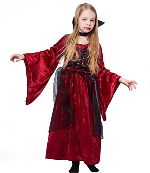 IKALI Girl Vampire Dress Halloween Costume Outfit Princess Fancy Dress Up Gown for Role Play Party IKALI Girl Vampire Dress Halloween Costume Outfit Princess Fancy Dress Up Gown for Role Play Party