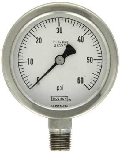 NOSHOK 500 Series Stainless Steel Liquid Filled Dial Indicating Pressure Gauge with Back Mount 2-12 Dial -1_5 Accuracy 0-2000 psi Pressure Range