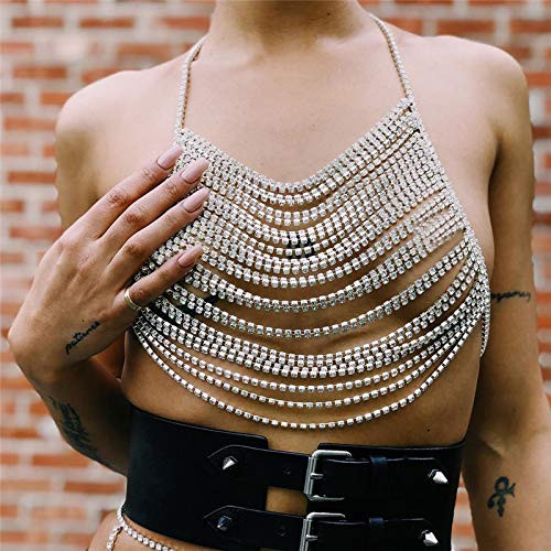 Reetan Boho Layered Body Chain Gold Rhinestone Chest Chains Rave Party Harness Chain Nightclub Body Jewelry Accessories for Women and Girls