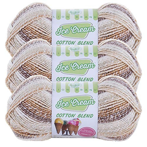 3 Pack Lion Brand Yarn 913-200 Ice Cream Cotton Blend Yarn Chocolate