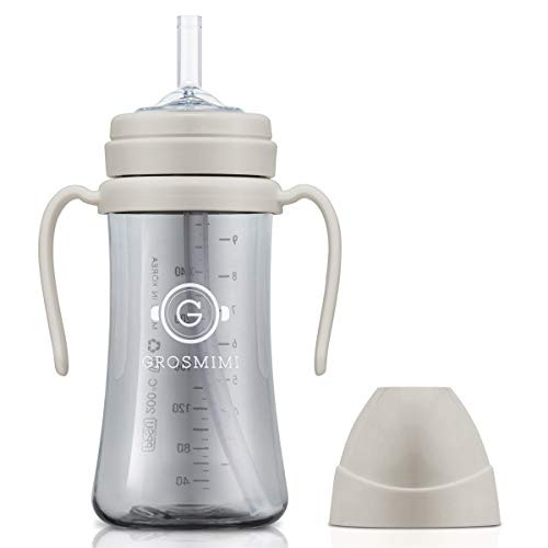 Grosmimi Spill Proof no Spill Magic Sippy Cup with Straw with Handle for Baby and Toddlers Customizable PPSU BPA Free 10 oz Beige