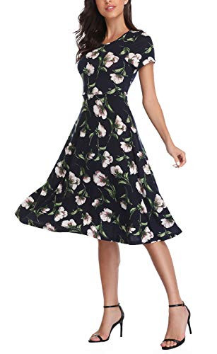 Urban CoCo Womens Floral Print Short Sleeve Flared Midi Dress M 8