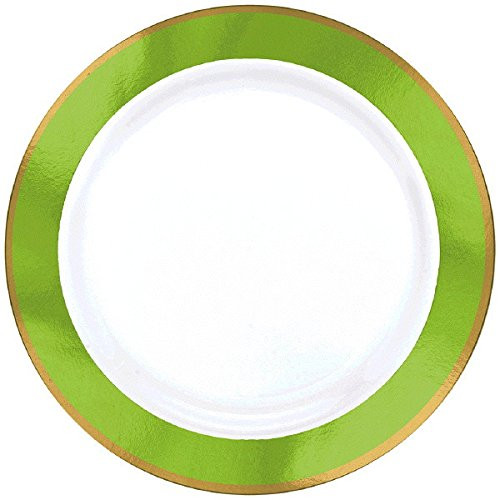 Amscan 430584.53 7 1/2" Premium Plastic Round Plates with Festive Kiwi Border 7 1/2 inches White