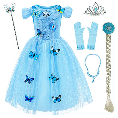 Party Chili Princess Costume for Little Girls BirthdayChristmas Dress Up with Accessories 3-4 Years Blue 100cm