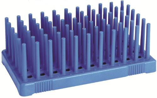 Heathrow Scientific HS24311B Peg Tube Rack 50 Wells Polypropylene 14 to 17 mm Blue Pack of 2