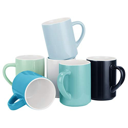 Coffee Mugs Set of 6 Porcelain Mugs for Coffee Ceramic Coffee Mug Set Mug for Coffee Tea Cocoa Coffee Mug Set with 6 Cool Assorted Colors 11 Oz