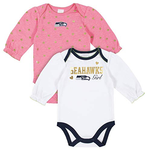 NFL Seattle Seahawks 2 Pack Long Sleeve Bodysuit PinkWhite Seattle Seahawks 3-6 Months