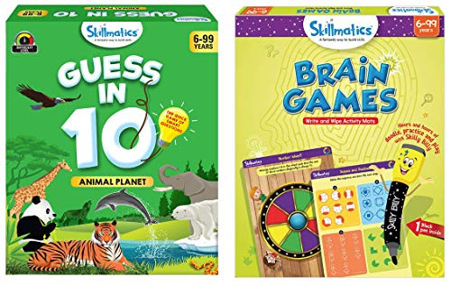 Skillmatics - Guess in 10 Animal Planet  Brain Games Ages 6-99 Bundle  Card Game of Smart Questions  Reusable Activity Mats  Gifts for Kids