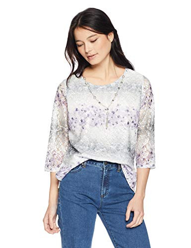 Alfred Dunner Womens Petite Stripe lace top Multi PS