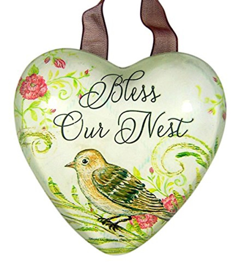 Bless Our Nest Hanging Glass Heart Shaped Ornament, 2 1/2 Inch Bless Our Nest Hanging Glass Heart Shaped Ornament, 2 1/2 Inch
