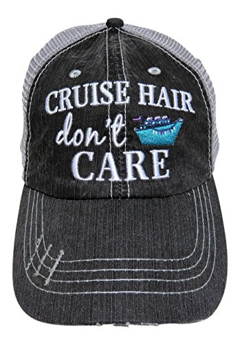Embroidered Cruise Hair Dont Care Distressed Look Grey Trucker Cap Hat