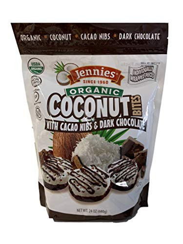 Jennies Organic Coconut Bites Gluten Free Peanut Free Non GMO Cacao 24 Ounce