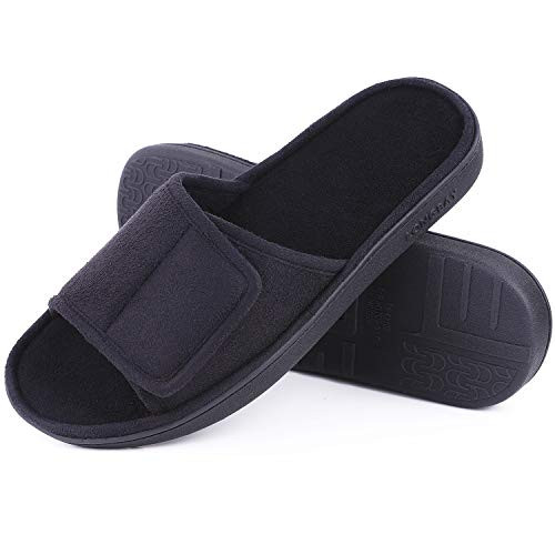 LongBay Mens Comfy Memory Foam Slide Slippers Breathable Micro Suede House Shoes X-Large  13-14 DM US Black