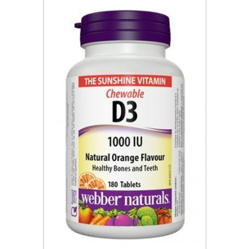 Webber Naturals Vitamin D3 1000IU Orange Flavour 180 Chewable Tablets