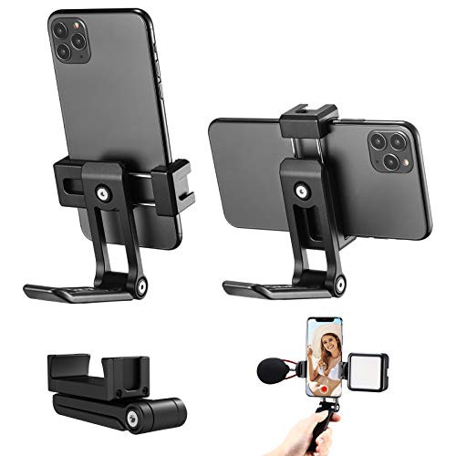 ULANZI Phone Tripod Adapter MountDual Cold Shoe Cell Phone Clamp Attachment Handle Grip360?Rotation Smartphone Holder Clip Adjustable Vertical Bracket Compatible with iPhone 11 Samsung Galaxy