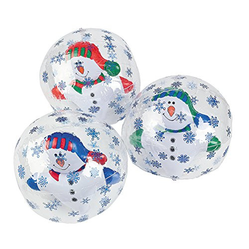 INFLATE SNOWMAN IN SNOWFLAKE BEACH BALLS 1 DOZEN - BULK