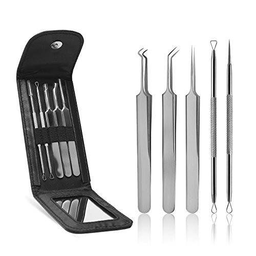 Blackhead Remover Kit Tool ULG Comedone Extractor Tool Set 5Pcs Professional Stainless Steel Tweezers Kit Pimple Removal Treatment for Whitehead Blemish Acne