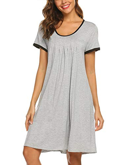 Ekouaer Womens Nightgown Modal Sleep Dress Short Sleeve Nightshirt Sleepwear Grey XL