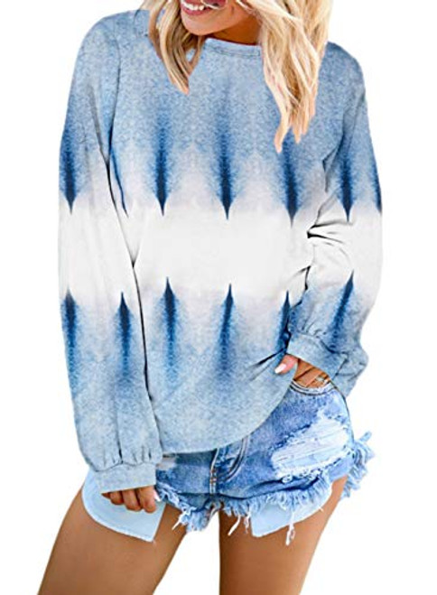 Sweatshirts for Women Fall Fashion Ladies Pullover Tops Lightweight Cute Cotton Long Sleeve Round Neck Sweater Tunic Blouse Sky Blue M