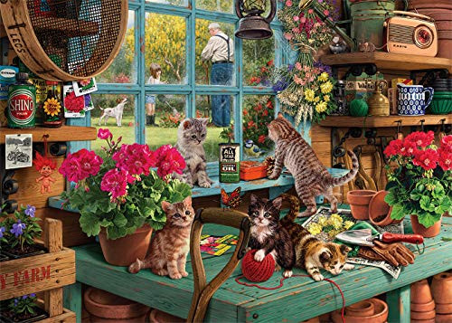 Puzzles for Adults 1000 Piece - Wooden Window Cats Jigsaw Puzzles 1000 Pieces for Adults Family Friends as Thanksgiving FF Window Cats