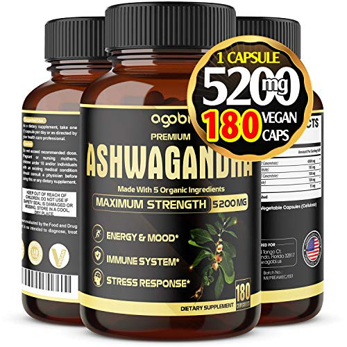 Premium Organic Ashwagandha Capsules 5200mg Highest Potency with Turmeric Rhodiola Rosea Root and Others Adrenal Thyroid Support Anxiety and Stress Relief Supplements - 6 Months Supply_* Premium Organic Ashwagandha Capsules 5200mg Highest Potency with Turmeric Rhodiola Rosea Root and Others Adrenal Thyroid Support Anxiety and Stress Relief Supplements - 6 Months Supply_*