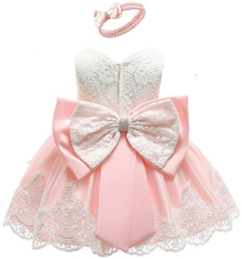 JupElle Baby Girls Party Dresses Birthday Wedding Little Flower Girl Formal Dress Bowknot Baptism Tutu Pink Dress for Babies 18 Months