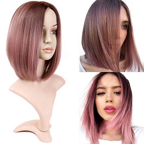 BECUS 12 inches Ombre Bob Wigs Dark Rost Shoulder Length Silky Straight Wig Heat Resistant Kanekalon Synthetic Fiber Wigs for Women with Free Wig Cap BECUS 12 inches Ombre Bob Wigs Dark Rost Shoulder Length Silky Straight Wig Heat Resistant Kanekalon Synthetic Fiber Wigs for Women with Free Wig Cap