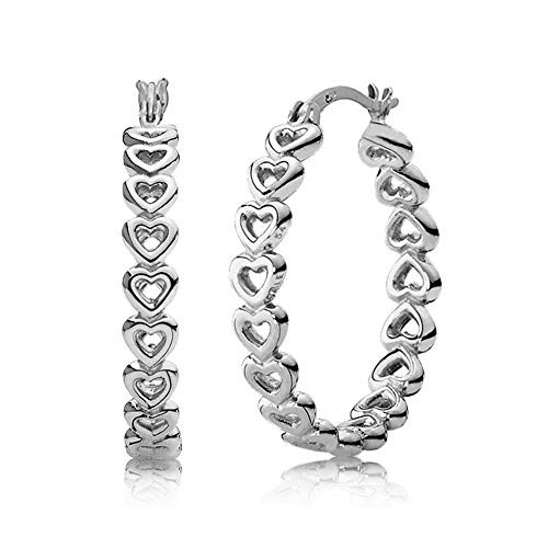 LeCalla Sterling Silver Valentines Day Jewelry Heart Linked Love Hoop Earrings for Women LeCalla Sterling Silver Valentines Day Jewelry Heart Linked Love Hoop Earrings for Women