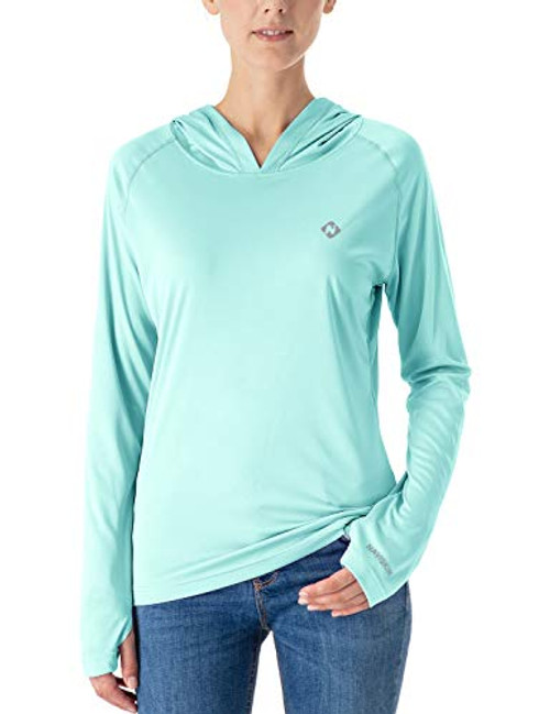 Naviskin Womens UPF 50 UV Sun Protection Hoodie Lightweight Outdoor Long Sleeve Shirt Green Size L