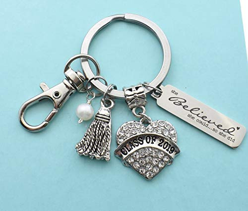 Graduation Keychain in Silver Stainless Steel_ College Graduation_ High School Graduation_ Graduation Keychain_ Class of 2020