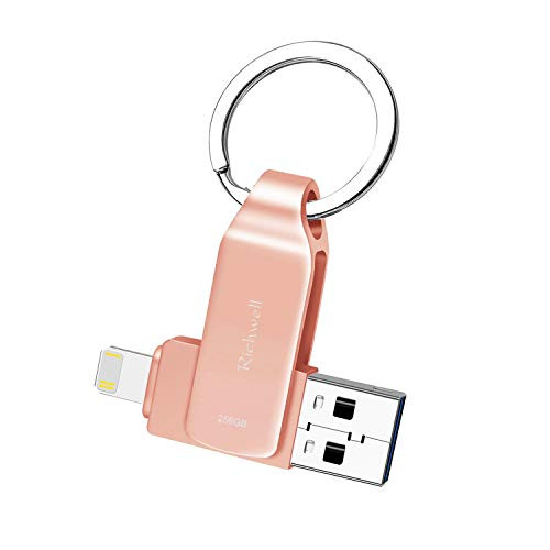 USB 128GB Memory Stick for iPhone Flash Drive USB3_0 Photo Stick for iPad Thumb Drive 3in1 External Drive Richwell for Apple iPhone iPad iOS Mac Android and PC03Pink128G