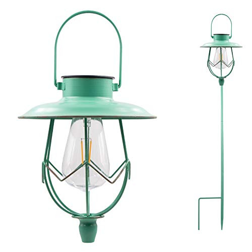 Polami Solar Lanterns Outdoor Hanging Solar Garden Lights Outdoor Decorative Pathway Landscape Waterproof Solar Stake Lights with Warm Light Bulb for Path Patio Yard Garden Decor Green