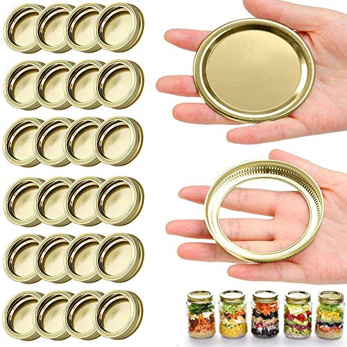 24 Sets of 70MM Regular Mouth Mason Jar Canning Lids and Bands Split-type Lids Leak Proof And Secure Canning Jar Caps Golden Lids and Bands