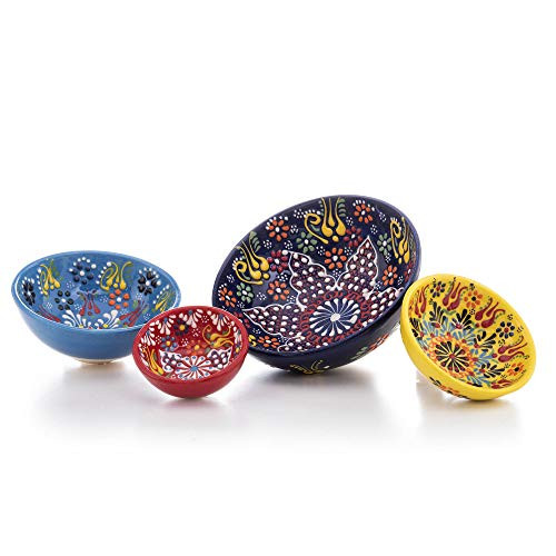 Ayennur Decorative Turkish Ceramic Set of 4 for SnackIce CreamSaladCerealRiceSoupPasta Serving with Finger Bowl Multi1